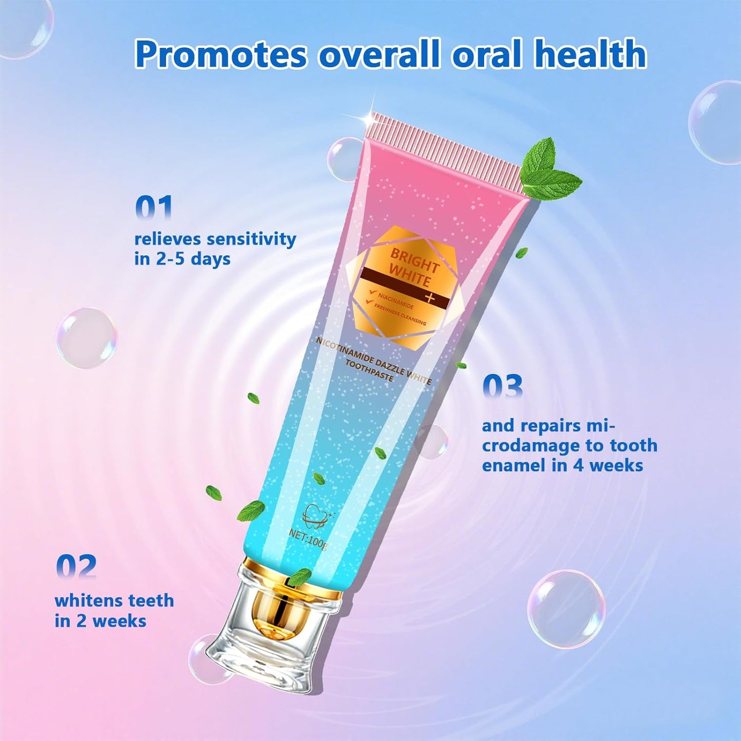 Niacinamide Whitening Toothpaste, Effectively Whitens Teeth, Protects Tooth Enamel, Freshens Breath 24 Hours, Fluoride-Free Formula is Suitable for Sensitive Teeth 3.53 Ounce (Pack of 1)