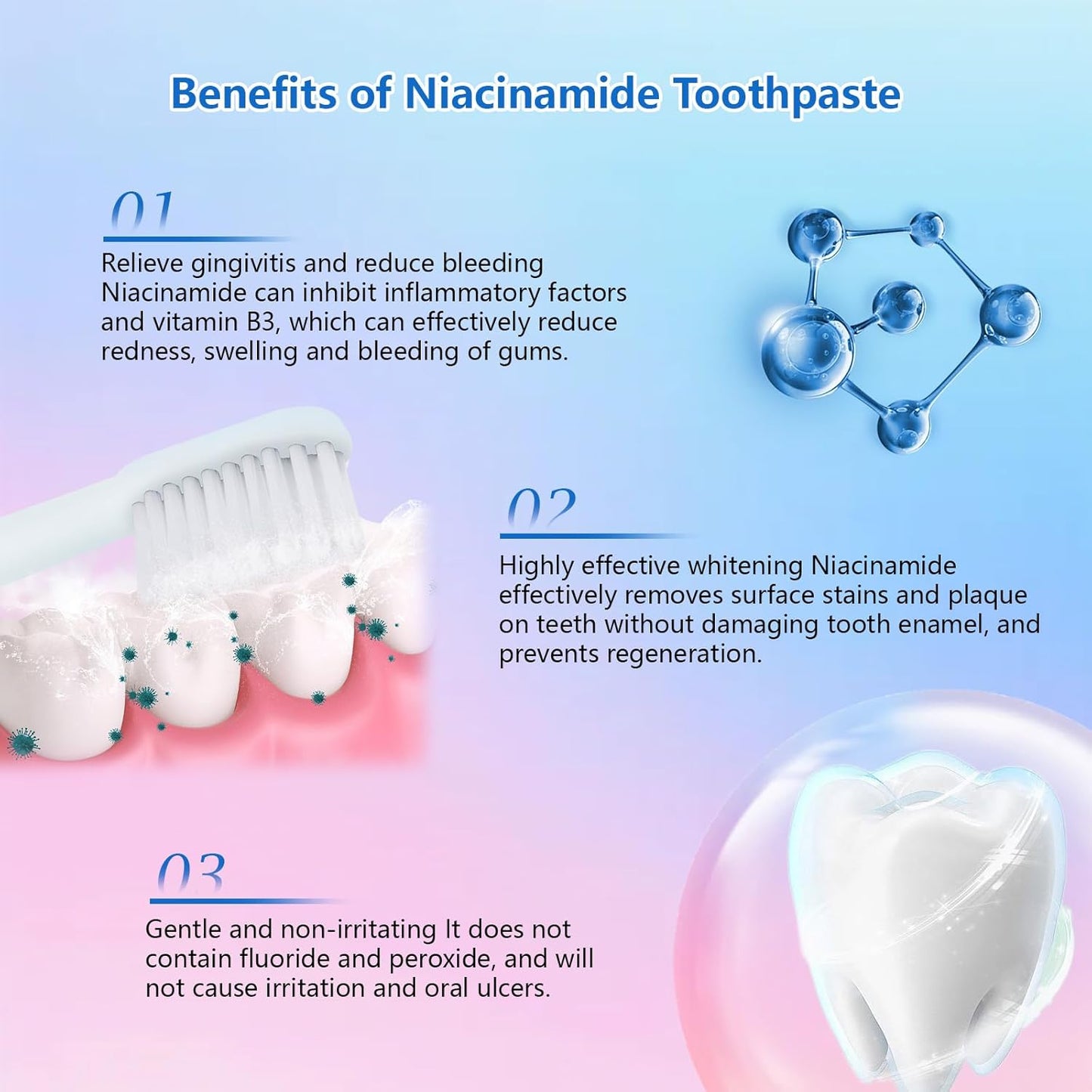 Niacinamide Whitening Toothpaste, Effectively Whitens Teeth, Protects Tooth Enamel, Freshens Breath 24 Hours, Fluoride-Free Formula is Suitable for Sensitive Teeth 3.53 Ounce (Pack of 1)