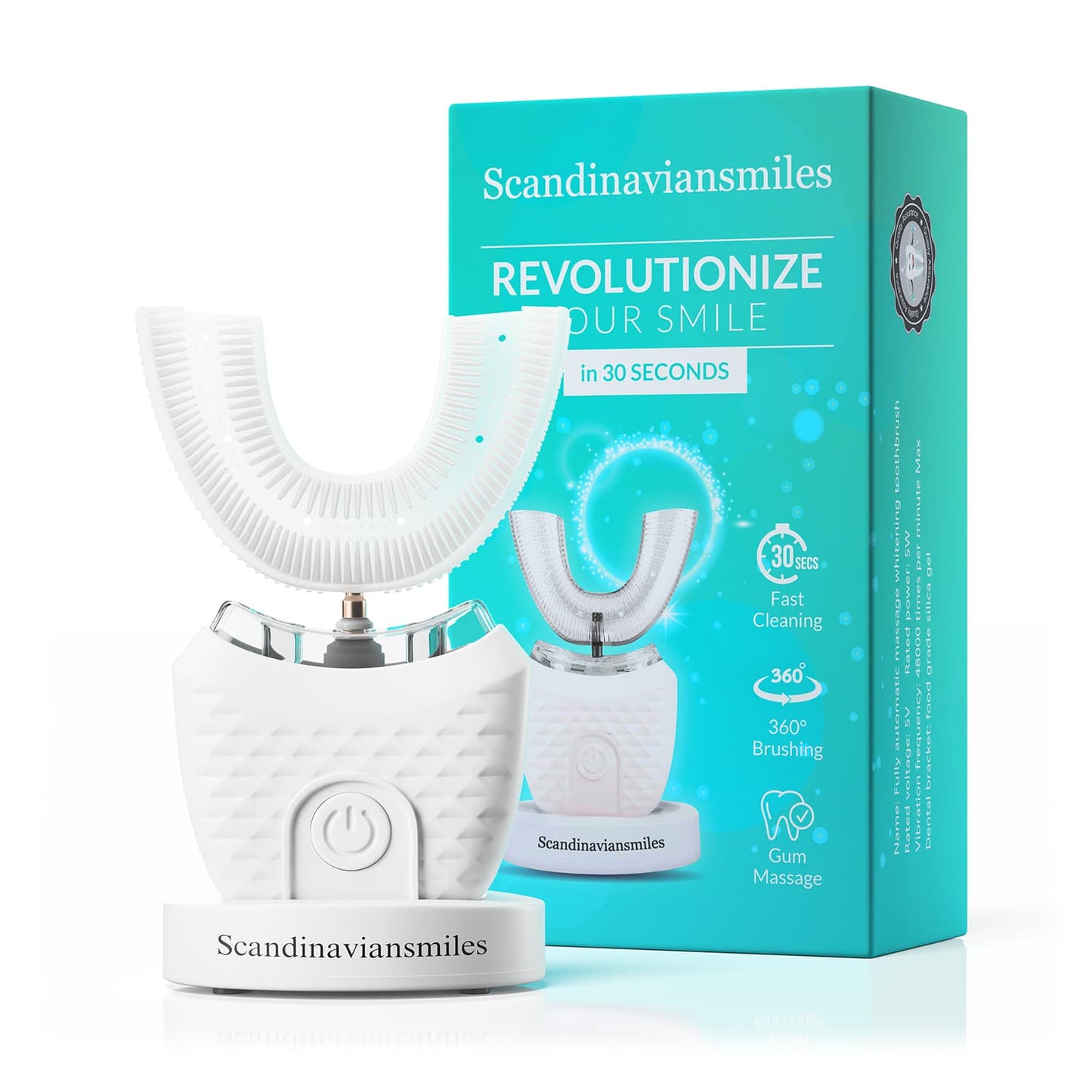 SmartBrush – Hands-Free Smart Brush 360° Auto-Clean, U-Shaped Silicone Automatic Toothbrush, Wireless Charging, IPX7 Waterproof, LED Light & 3 Modes – 30-Second Fast Clean (White, As Show)